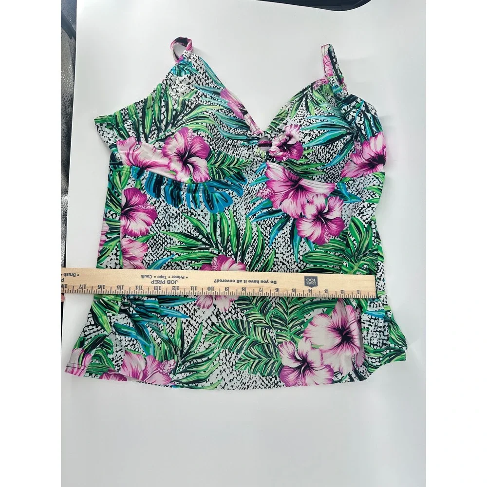 St Johns Bay Womens Floral Tropical Animal Print Tankini Swim Top Pink Green 16